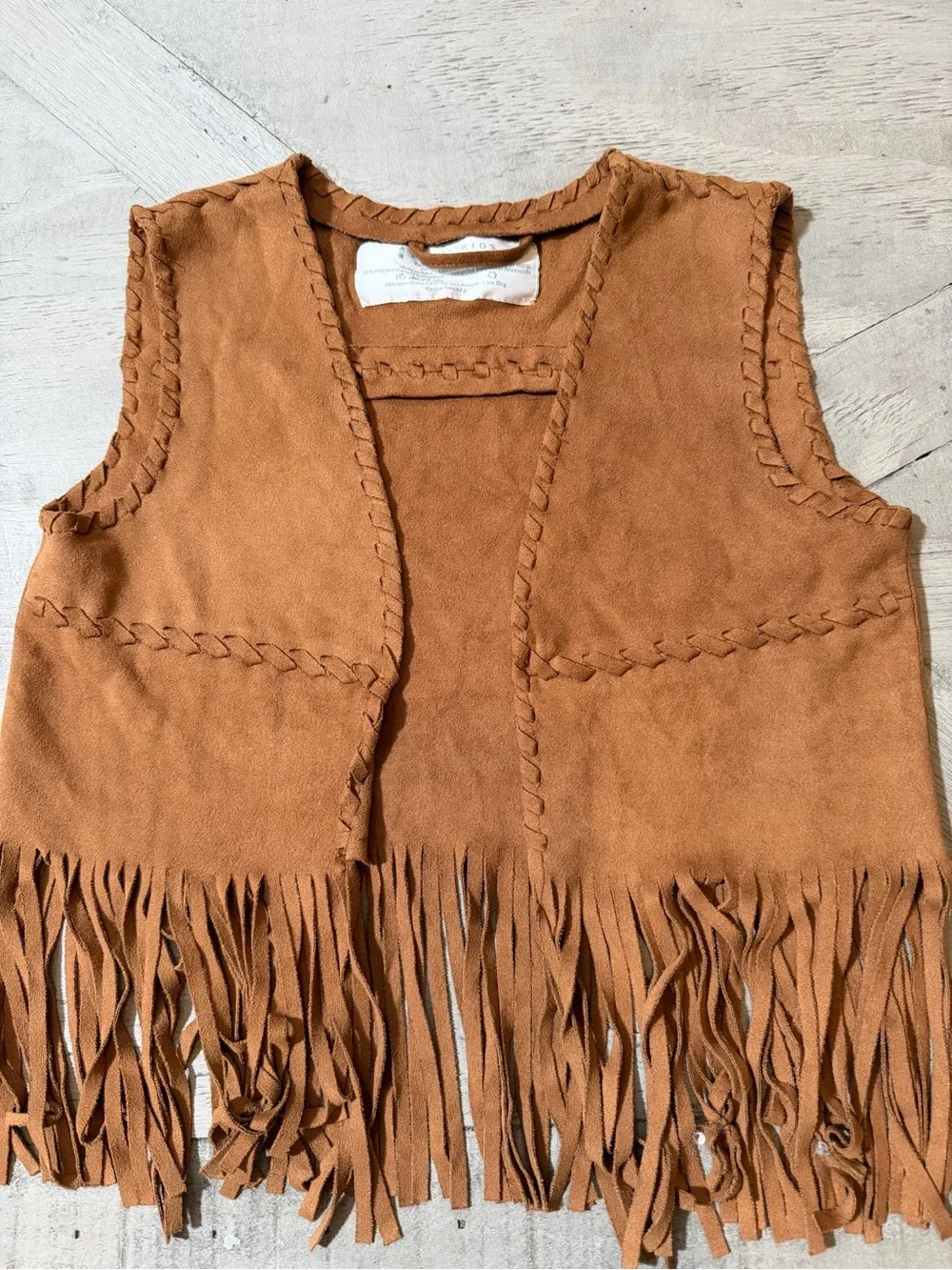 Fornia KIDS Camel Colored Fringe Vest - Faux Suede Unisex Size Extra Small - 7